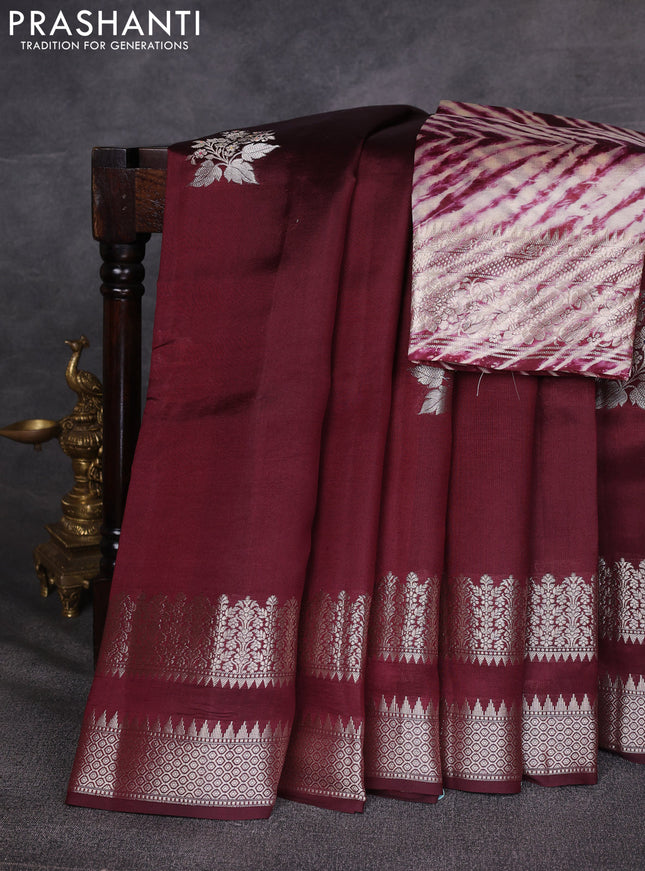 Maroon & Beige Poona Silk Saree - Shibori Blouse