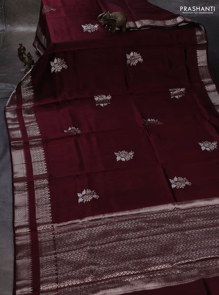 Maroon & Beige Poona Silk Saree - Shibori Blouse