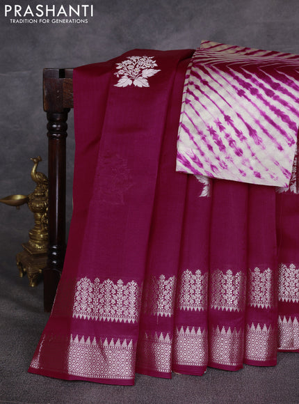 Magenta Pink & Beige Poona Silk Saree - Shibori Blouse