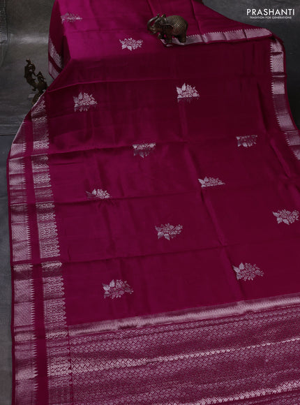 Magenta Pink & Beige Poona Silk Saree - Shibori Blouse