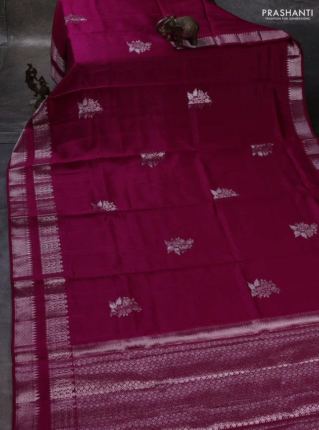 Magenta Pink & Beige Poona Silk Saree - Shibori Blouse