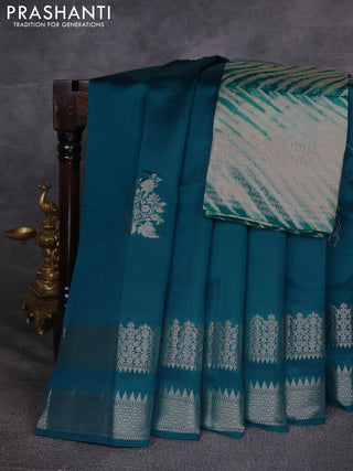 Peacock Green & Beige Poona Silk Saree - Shibori Blouse