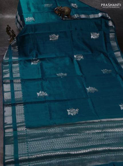 Peacock Green & Beige Poona Silk Saree - Shibori Blouse