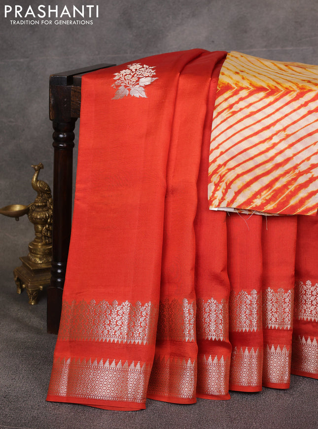 Orange & Beige Poona Silk Saree - Shibori Blouse