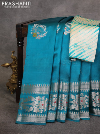 Peacock Green & Beige Poona Silk Saree - Shibori Blouse