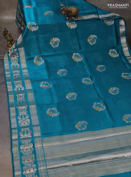 Peacock Green & Beige Poona Silk Saree - Shibori Blouse