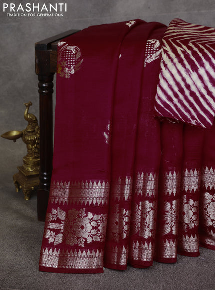 Maroon & Beige Poona Silk Saree - Shibori Blouse