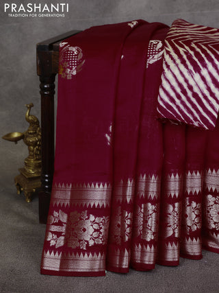 Maroon & Beige Poona Silk Saree - Shibori Blouse