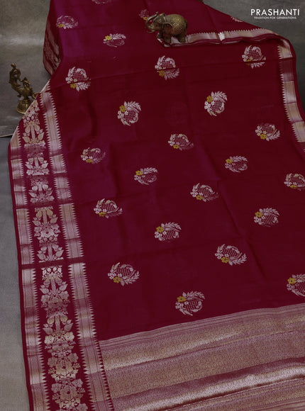 Maroon & Beige Poona Silk Saree - Shibori Blouse