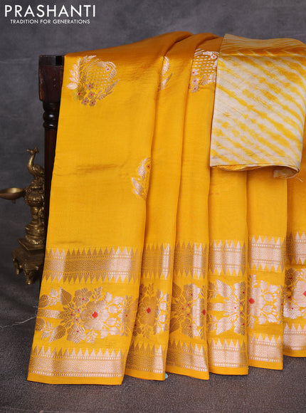 Yellow & Beige Poona Silk Saree - Shibori Blouse