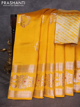 Yellow & Beige Poona Silk Saree - Shibori Blouse
