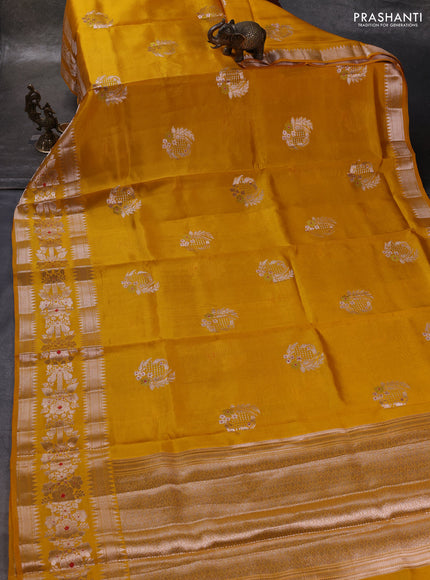 Yellow & Beige Poona Silk Saree - Shibori Blouse