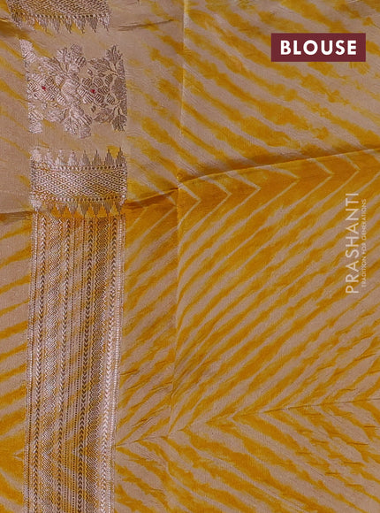 Yellow & Beige Poona Silk Saree - Shibori Blouse