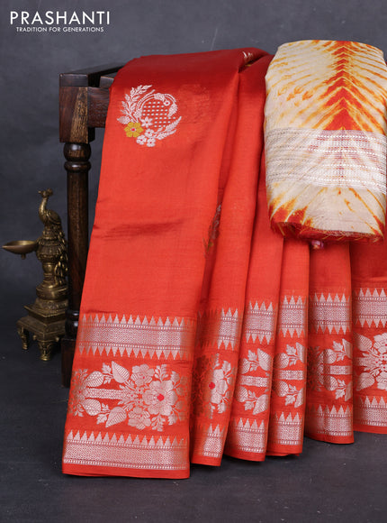 Orange & Beige Poona Silk Saree - Shibori Blouse