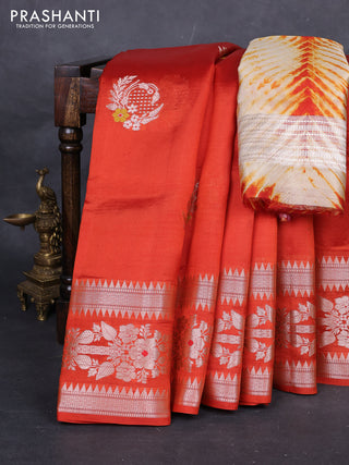 Orange & Beige Poona Silk Saree - Shibori Blouse