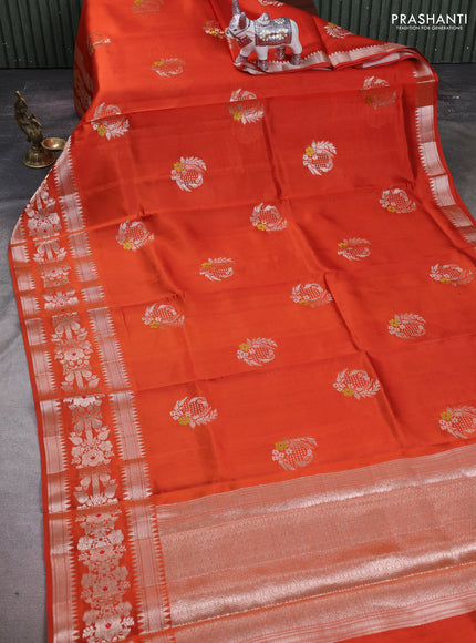 Orange & Beige Poona Silk Saree - Shibori Blouse
