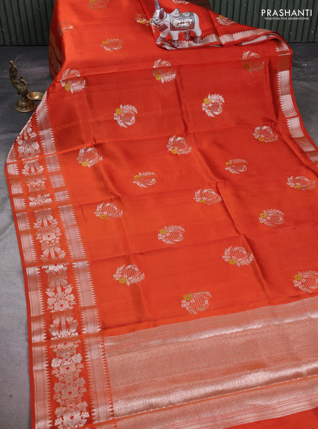 Orange & Beige Poona Silk Saree - Shibori Blouse