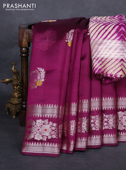 Wine & Beige Poona Silk Saree - Shibori Blouse
