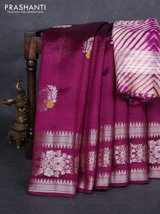 Wine & Beige Poona Silk Saree - Shibori Blouse
