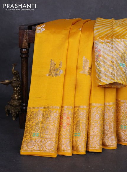 Yellow & Beige Poona Silk Saree - Shibori Blouse