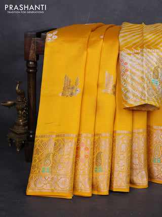 Yellow & Beige Poona Silk Saree - Shibori Blouse