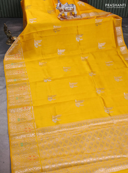 Yellow & Beige Poona Silk Saree - Shibori Blouse