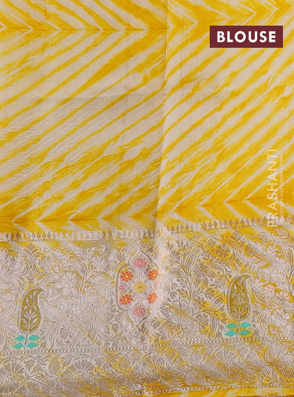 Yellow & Beige Poona Silk Saree - Shibori Blouse