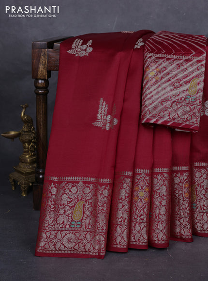 Maroon & Beige Poona Silk Saree - Shibori Blouse