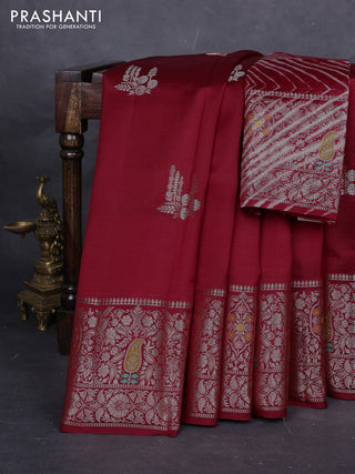 Maroon & Beige Poona Silk Saree - Shibori Blouse