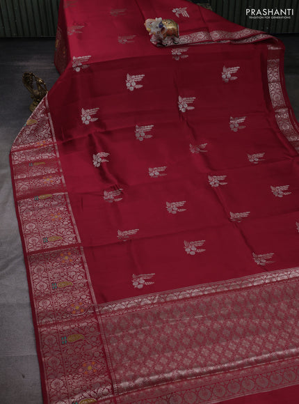 Maroon & Beige Poona Silk Saree - Shibori Blouse