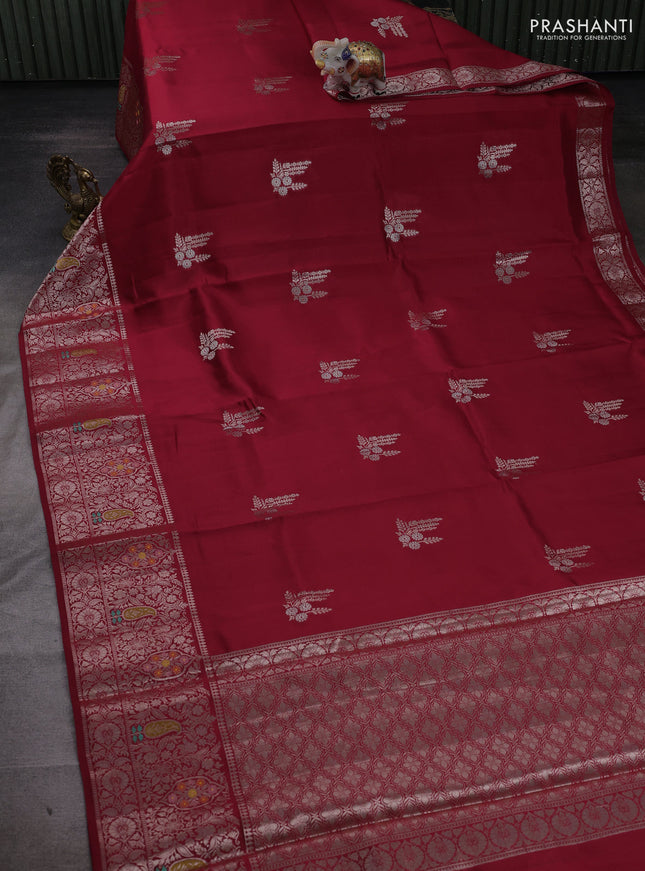 Maroon & Beige Poona Silk Saree - Shibori Blouse