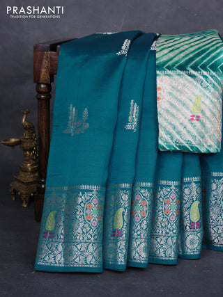 Teal Green & Beige Poona Silk Saree - Shibori Blouse