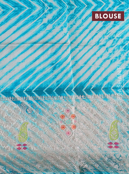 Teal Green & Beige Poona Silk Saree - Shibori Blouse