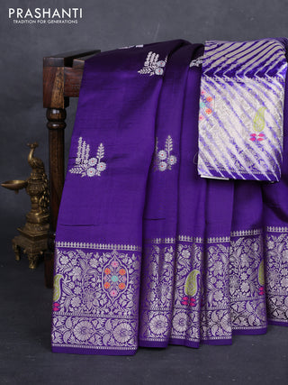 Violet & Beige Poona Silk Saree - Shibori Blouse