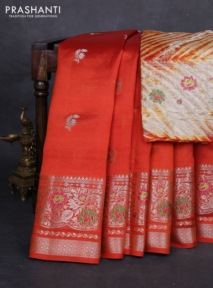 Orange & Beige Poona Silk Saree - Shibori Blouse