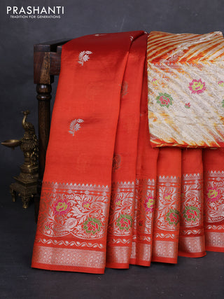 Orange & Beige Poona Silk Saree - Shibori Blouse