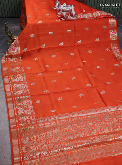 Orange & Beige Poona Silk Saree - Shibori Blouse