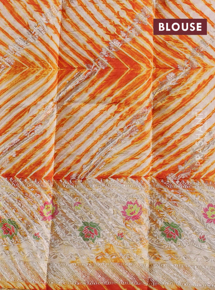 Orange & Beige Poona Silk Saree - Shibori Blouse