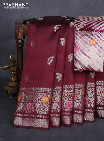 Wine & Beige Poona Silk Saree - Shibori Blouse