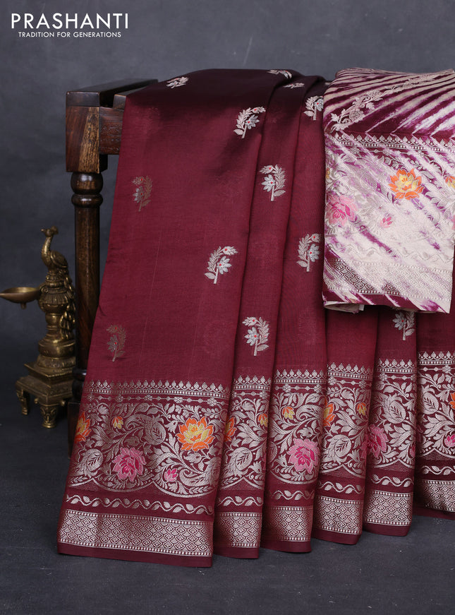 Wine & Beige Poona Silk Saree - Shibori Blouse