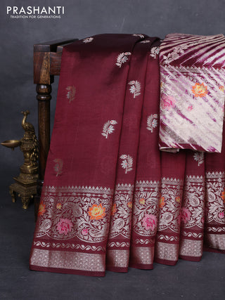 Wine & Beige Poona Silk Saree - Shibori Blouse