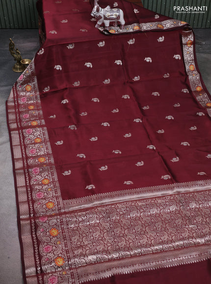 Wine & Beige Poona Silk Saree - Shibori Blouse