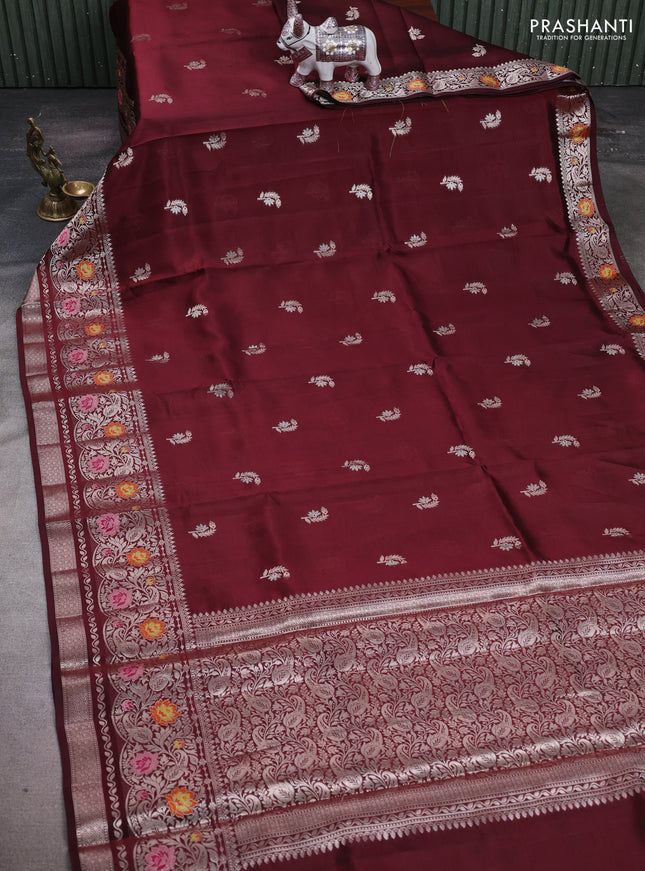 Wine & Beige Poona Silk Saree - Shibori Blouse