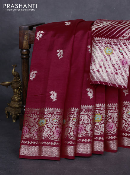 Maroon & Beige Poona Silk Saree - Shibori Blouse
