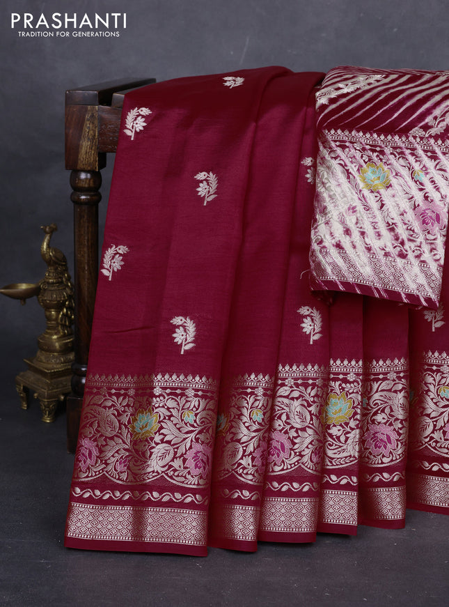 Maroon & Beige Poona Silk Saree - Shibori Blouse