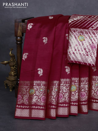 Maroon & Beige Poona Silk Saree - Shibori Blouse