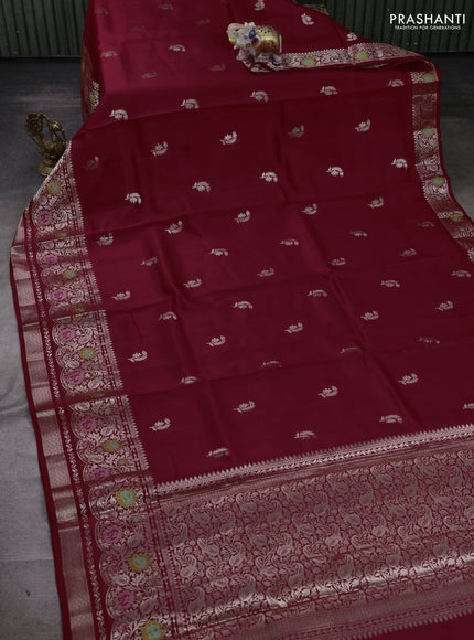 Maroon & Beige Poona Silk Saree - Shibori Blouse