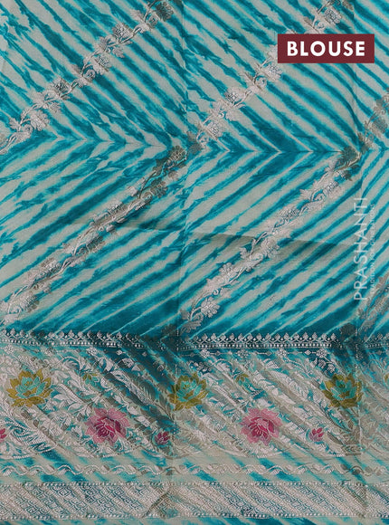 Teal Blue & Beige Poona Silk Saree - Shibori Blouse