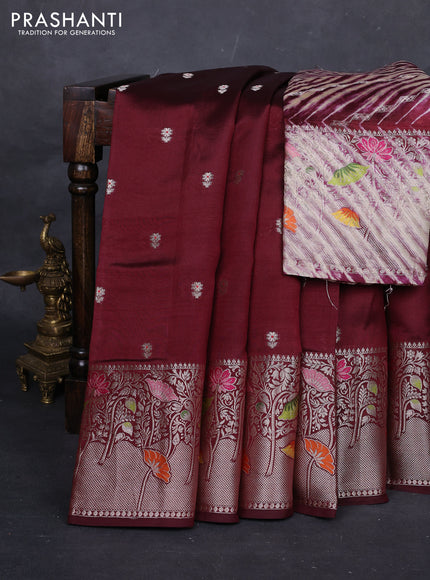 Maroon & Beige Poona Silk Saree - Shibori Blouse