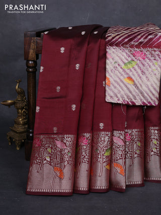 Maroon & Beige Poona Silk Saree - Shibori Blouse